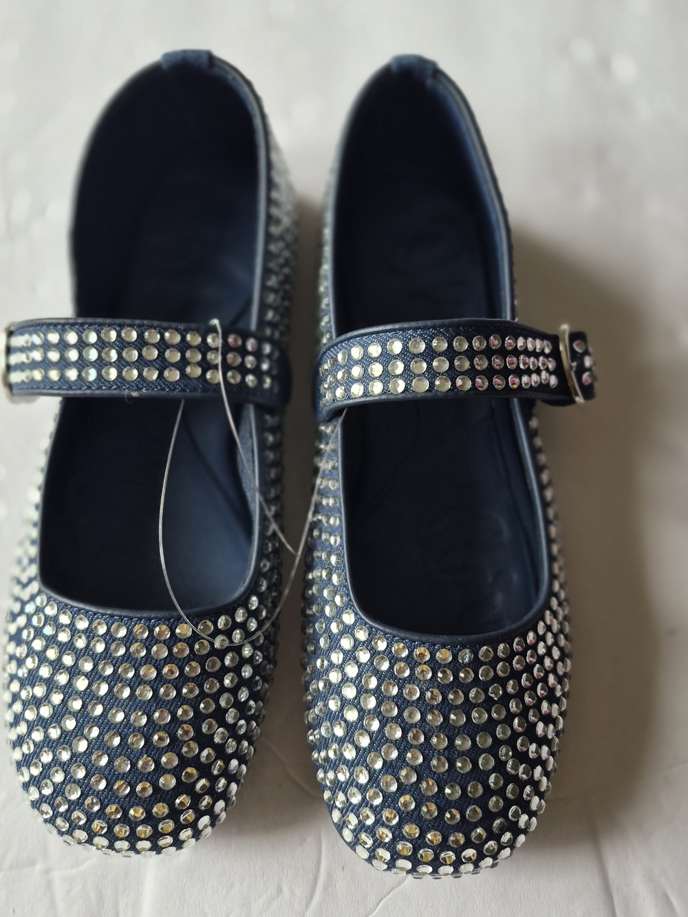 Olivia Miller Navy Blue Denim Studded Mary Jane Flats